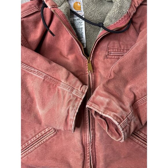Vintage Carhartt Womens Large Sherpa Lined Hooded Jacket Rare Rust Red Zip Up - Picture 6 of 7